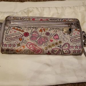 Coach Poppy Butterfly Graffiti Wallet Wristlet